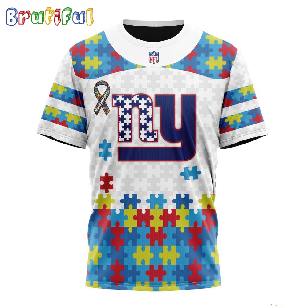 NFL New York Giants T-Shirt Special Autism Awareness Design 3D T-Shirt