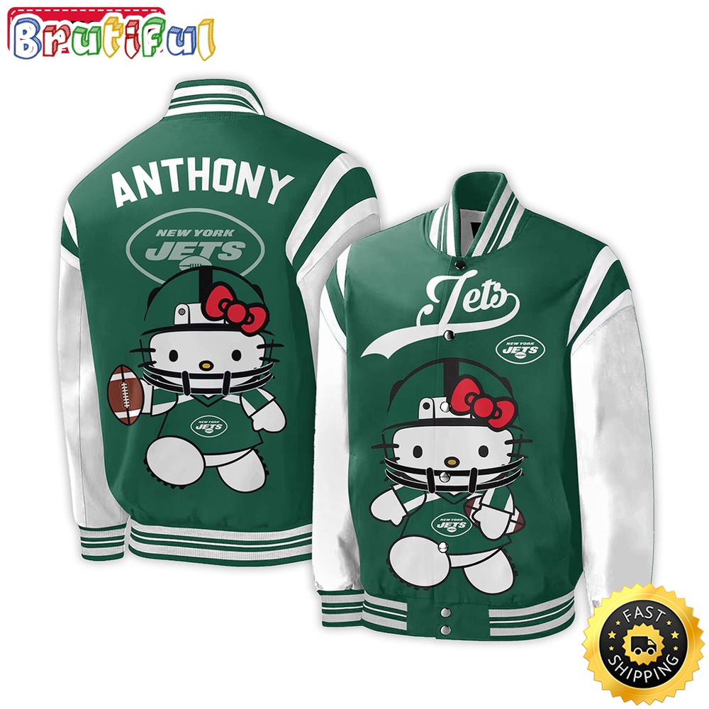 NFL New York Jets Baseball Jacket Hello Kitty Personalized Baseball Jacket