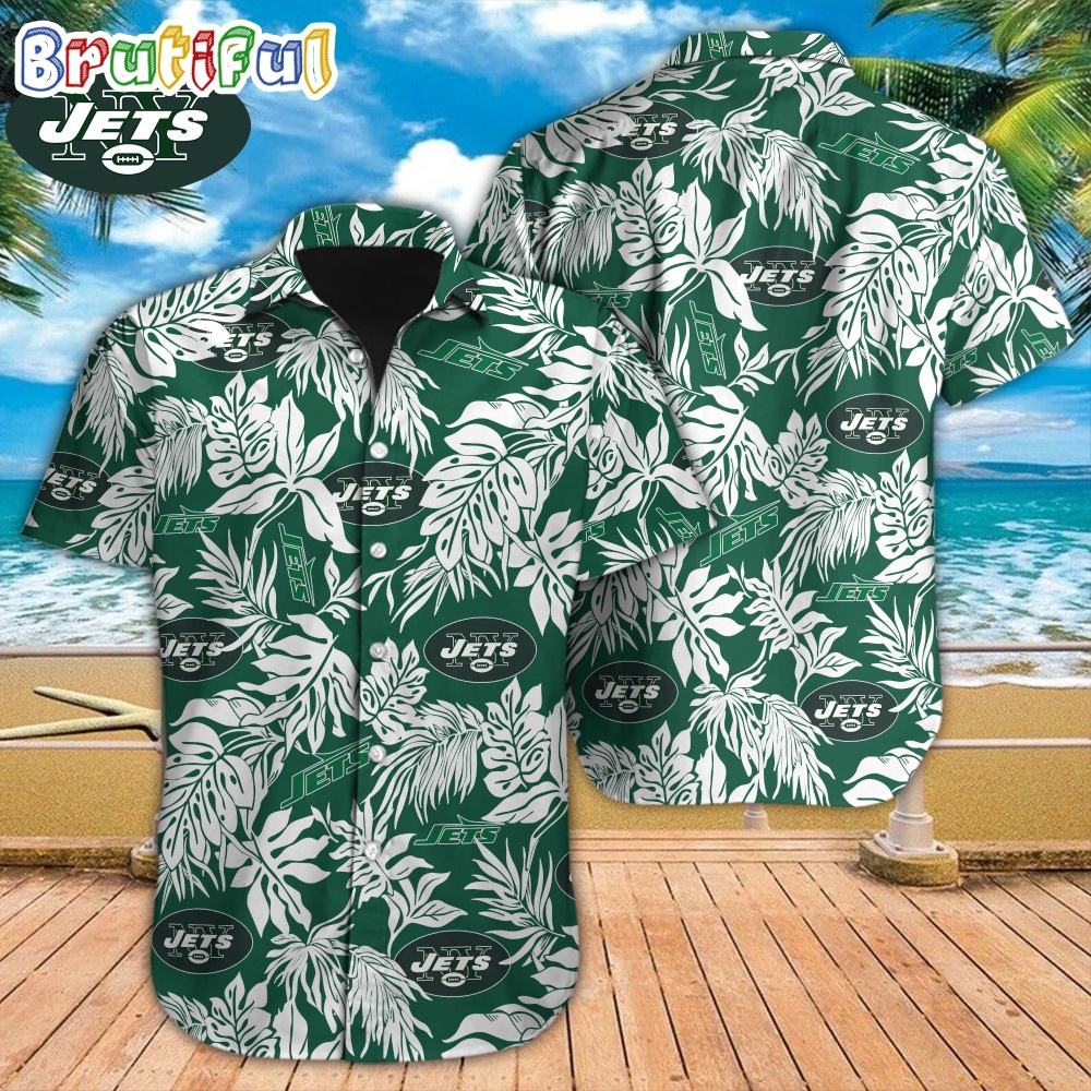 NFL New York Jets Hawaiian Shirt Tropical Leafs Design Aloha Shirts