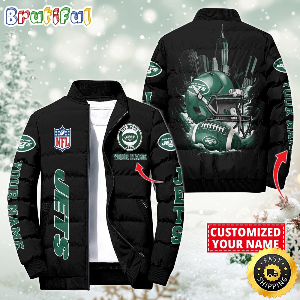NFL New York Jets Puffer Jacket City Logo Print Jacket For Fans