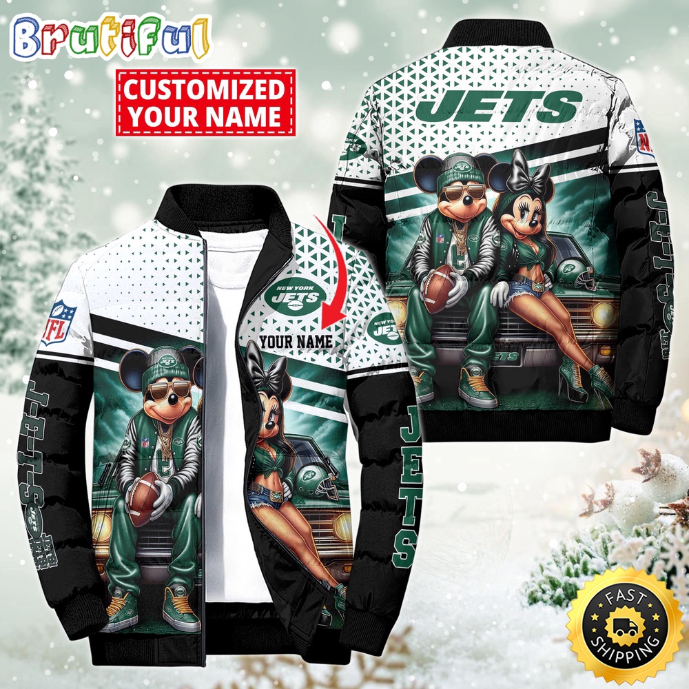 NFL New York Jets Puffer Jacket Mickey Minnie Jacket