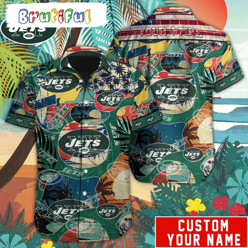 NFL New York Jets Retro Hawaiian Shirt Special Vintage Style Hawaiian Button Shirt