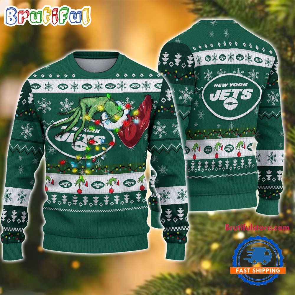 NFL New York Jets Special Grinch's Hand Football Christmas Ugly Sweater