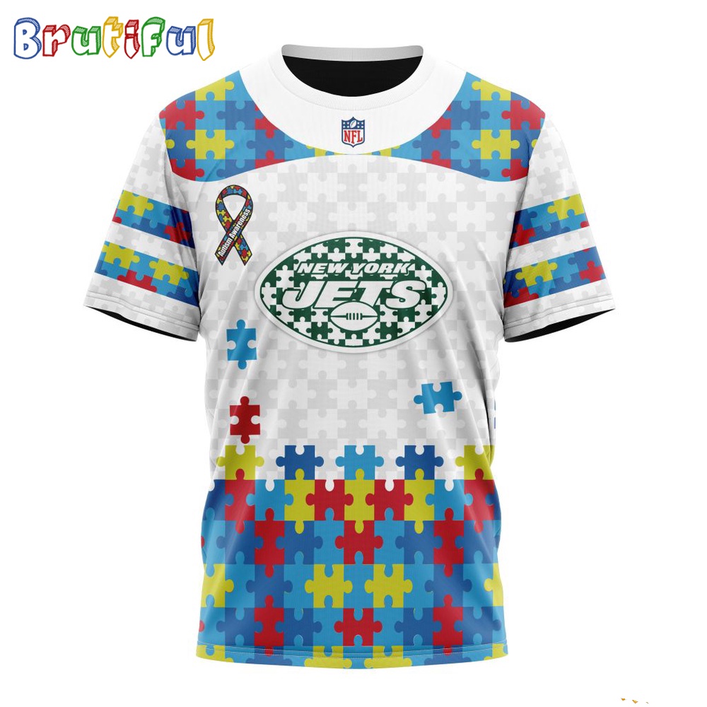 NFL New York Jets T-Shirt Special Autism Awareness Design 3D T-Shirt