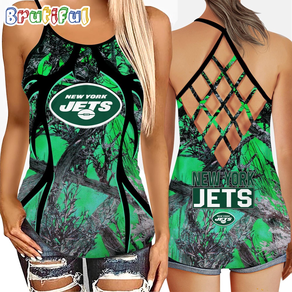 NFL New York Jets Women's Tank Top, Football Team Logo Criss Cross Tank Top