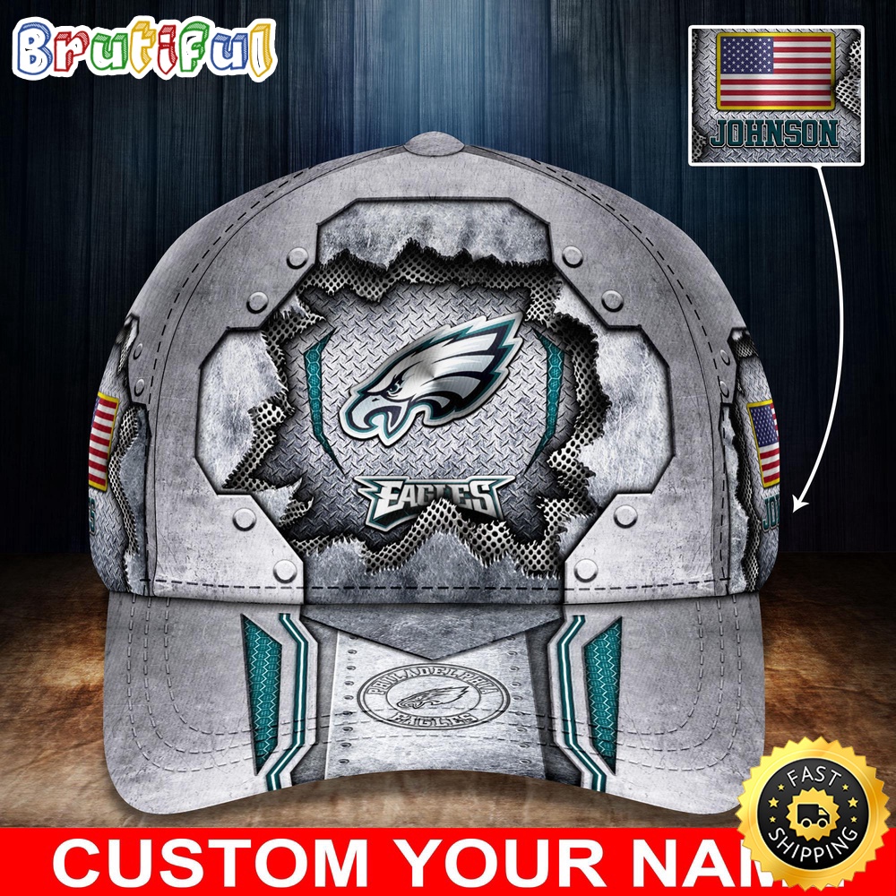 NFL Philadelphia Eagles Baseball Cap Silver Metalic Pattern Cap