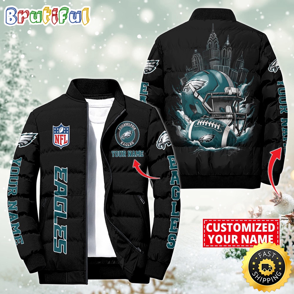 NFL Philadelphia Eagles Puffer Jacket City Logo Print Jacket For Fans