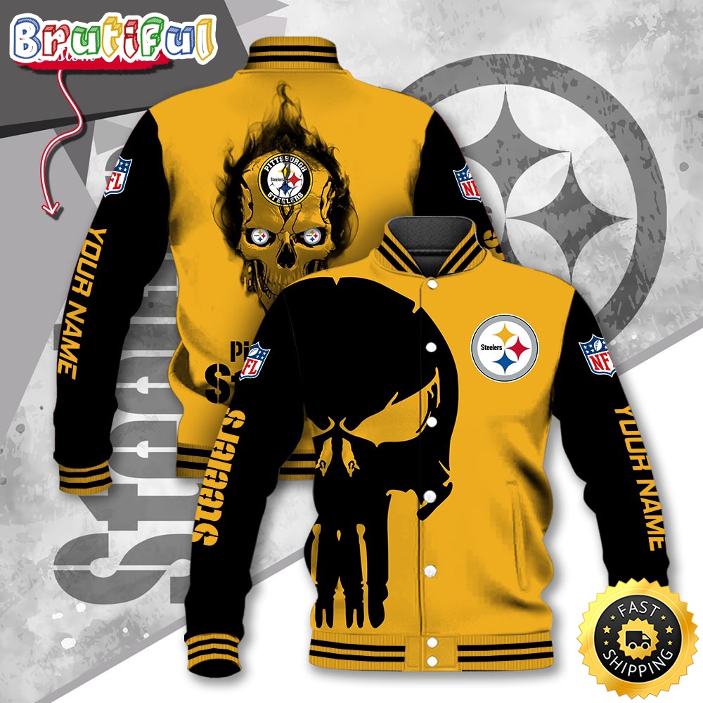 NFL Pittsburgh Steelers Baseball Jacket Skull Print Jacket