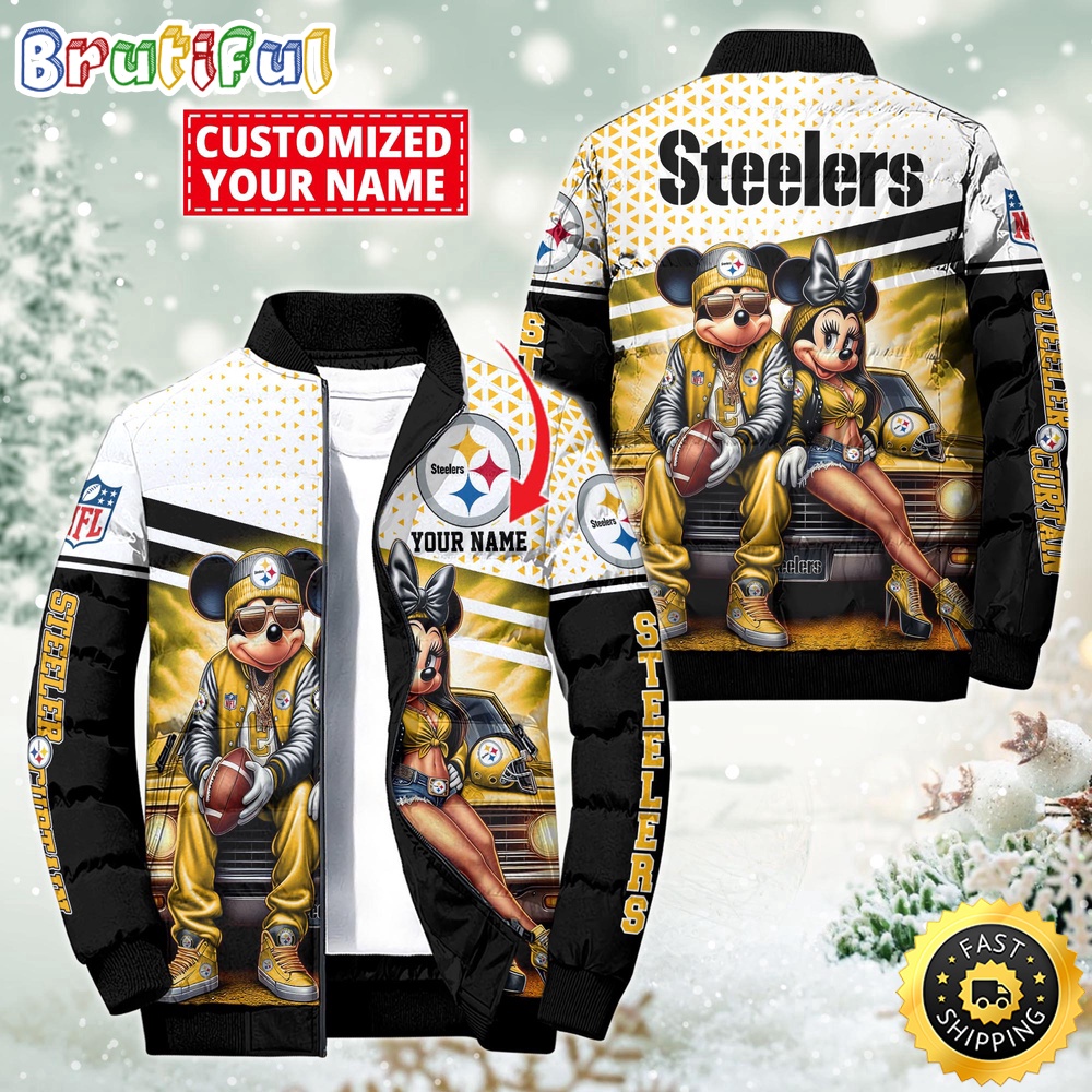 NFL Pittsburgh Steelers Puffer Jacket Mickey Minnie Jacket