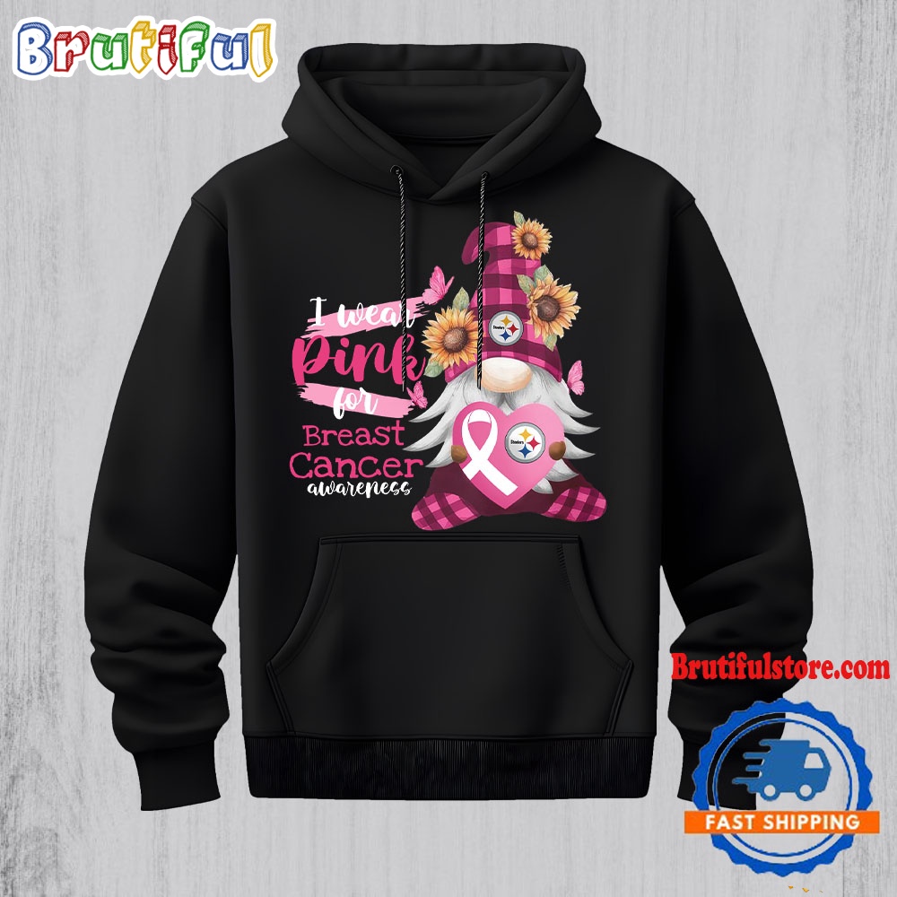 NFL Pittsburgh Steelers Special Gnomes Flower In October I Wear Pink For Breast Cancer Awareness 2D Shirt