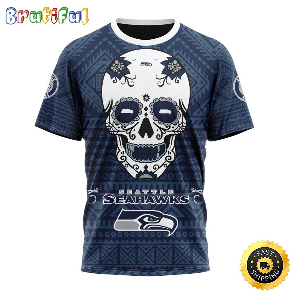 NFL Seattle Seahawks All Over Print 3D T Shirt Specialized Kits For Dia De Muertos Show Your Team Spirit