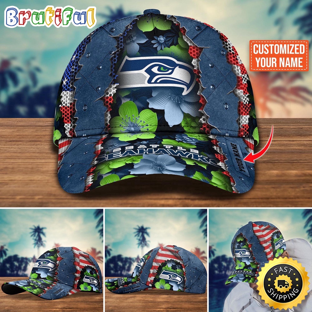 NFL Seattle Seahawks Baseball Cap Custom Name Football Cap For Fans
