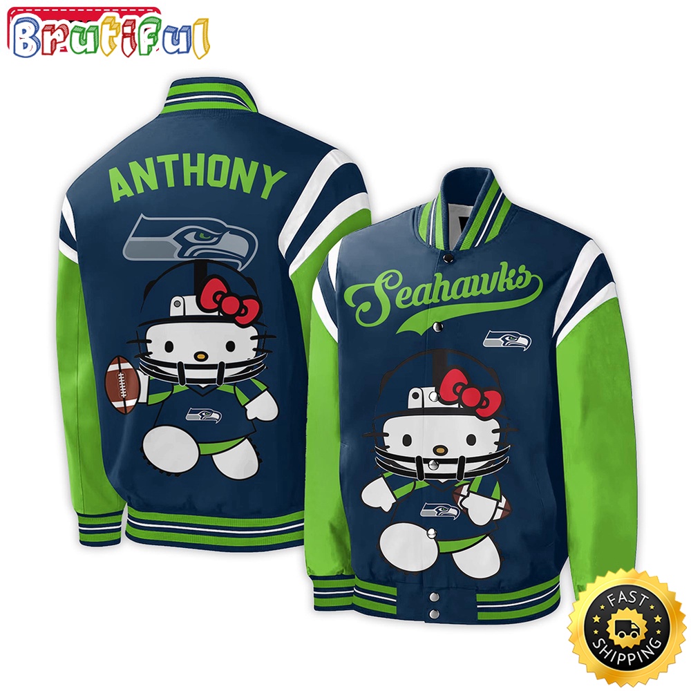 NFL Seattle Seahawks Baseball Jacket Hello Kitty Personalized Baseball Jacket
