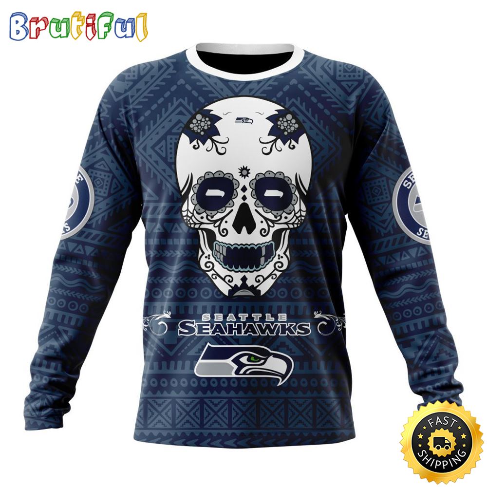 NFL Seattle Seahawks Crewneck Sweatshirt Specialized Kits For Dia De Muertos Show Your Team Spirit