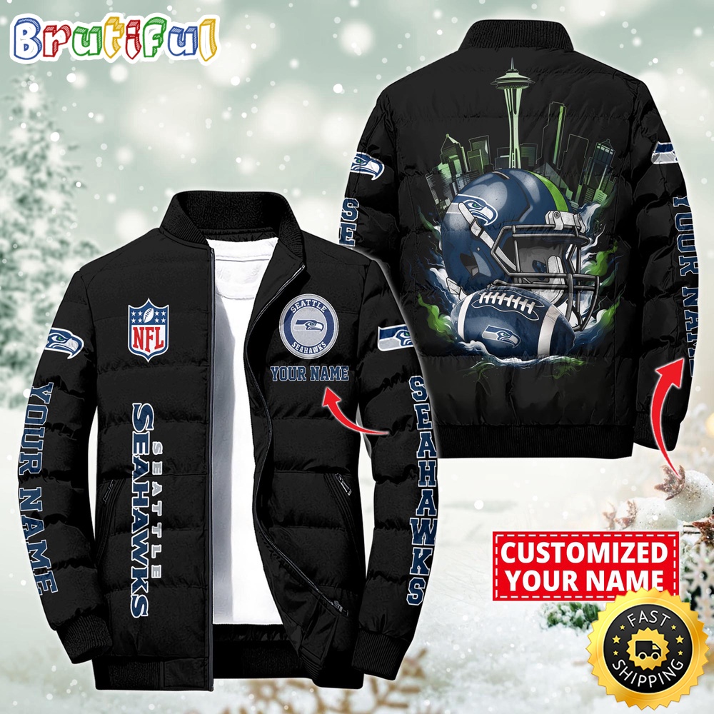 NFL Seattle Seahawks Puffer Jacket City Logo Print Jacket For Fans