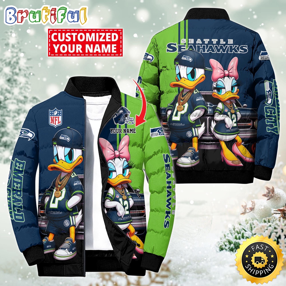 NFL Seattle Seahawks Puffer Jacket Donald Duck Custom Jacket