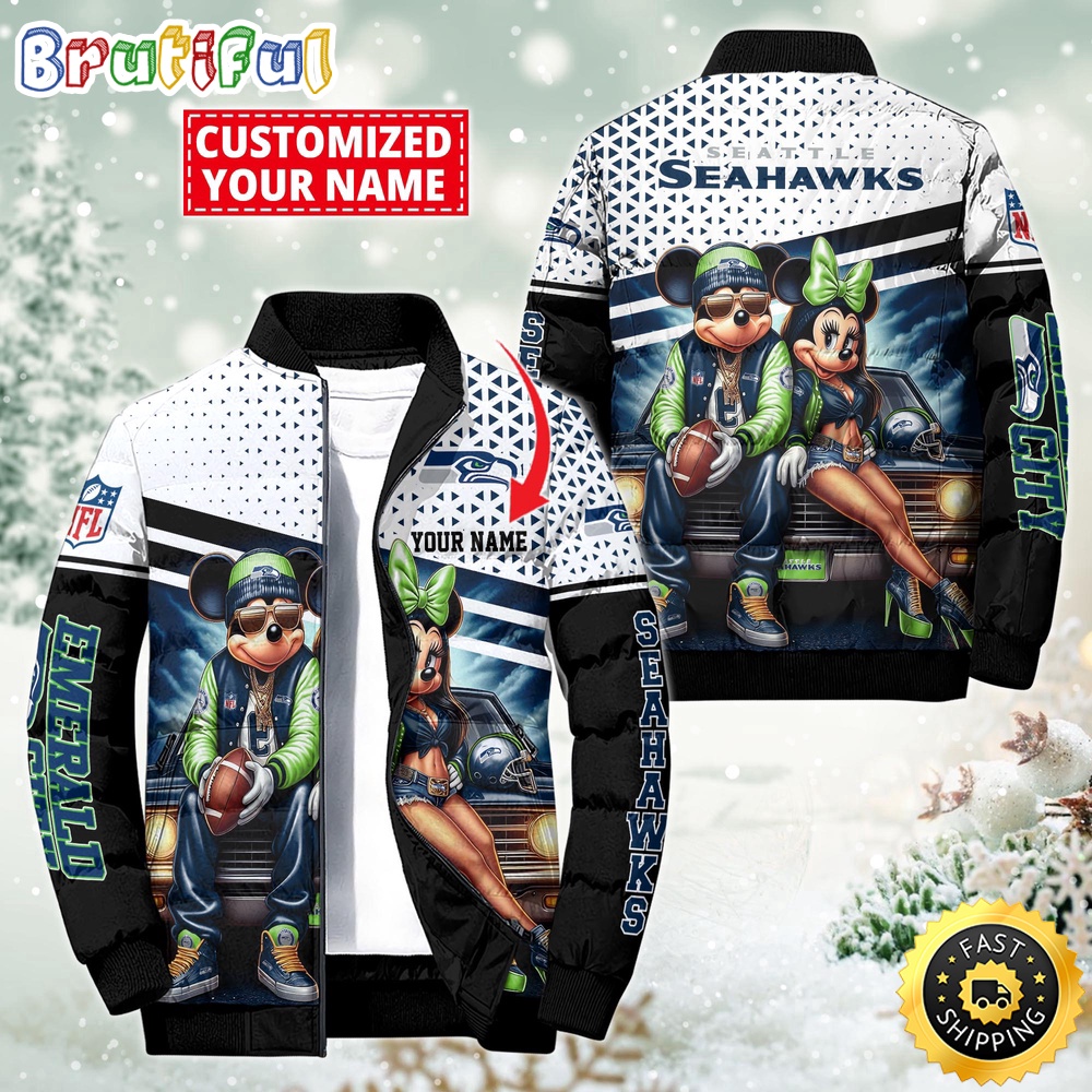 NFL Seattle Seahawks Puffer Jacket Mickey Minnie Jacket
