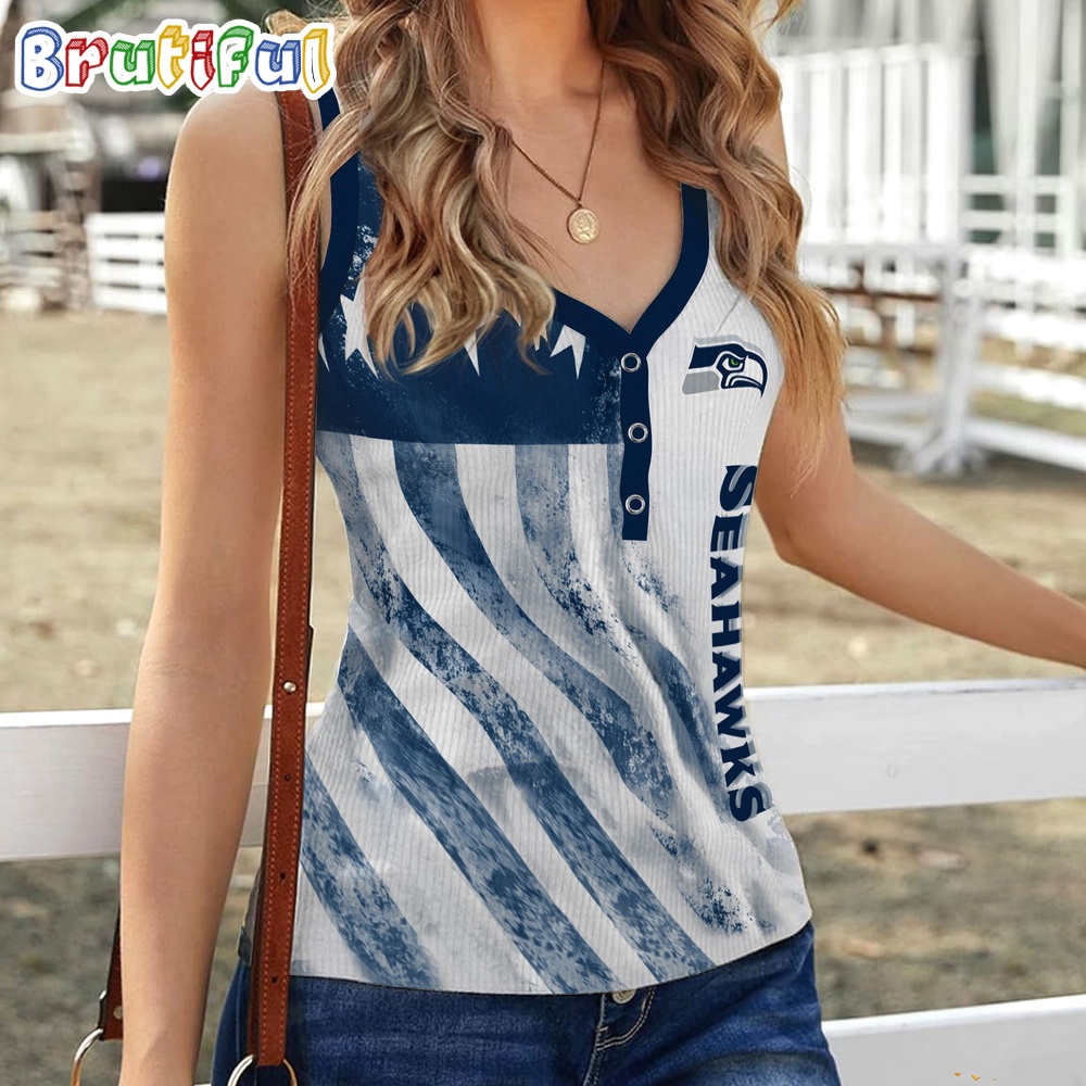 NFL Seattle Seahawks Special American Flag Women V-Neck Ribbed Tank Top