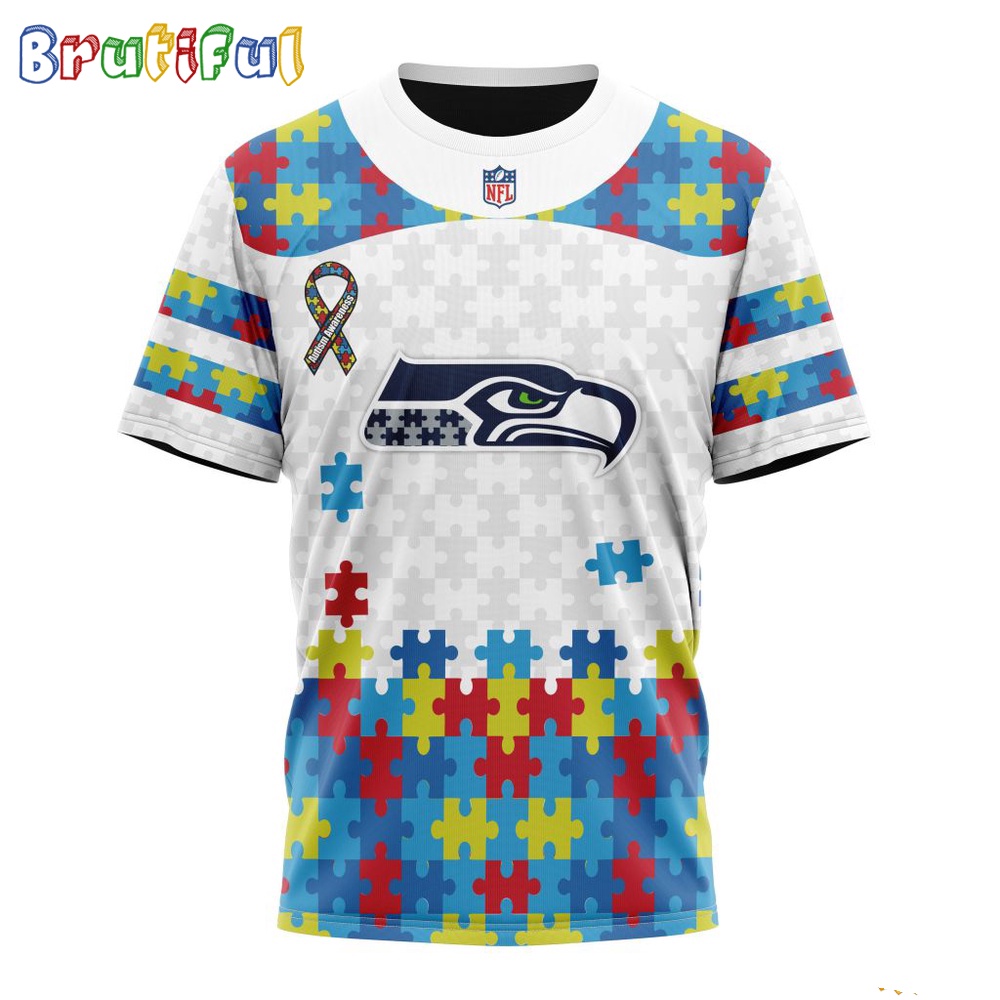 NFL Seattle Seahawks T-Shirt Special Autism Awareness Design 3D T-Shirt