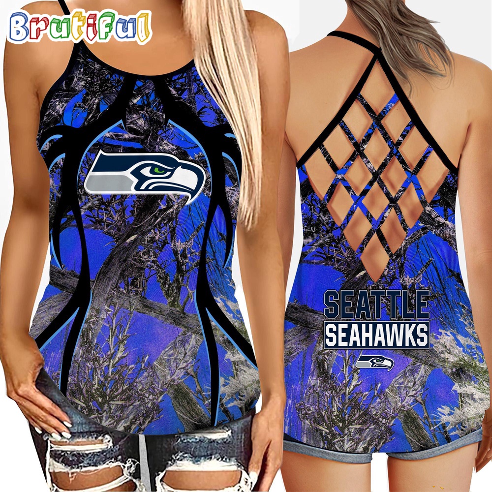 NFL Seattle Seahawks Women's Tank Top, Football Team Logo Criss Cross Tank Top