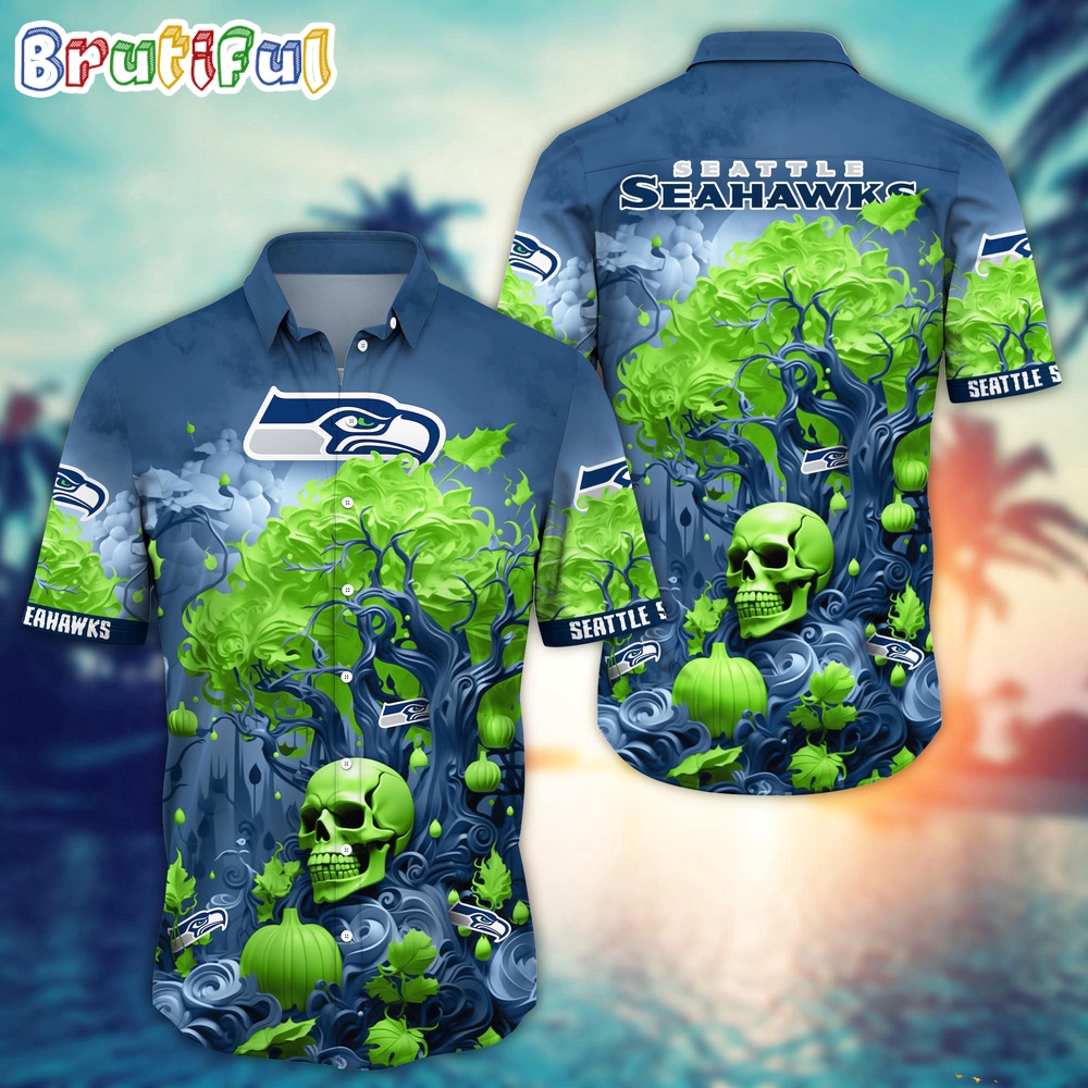 NFL Seattle seahawks Halloween Skull Pumpkin Hawaiian Shirt