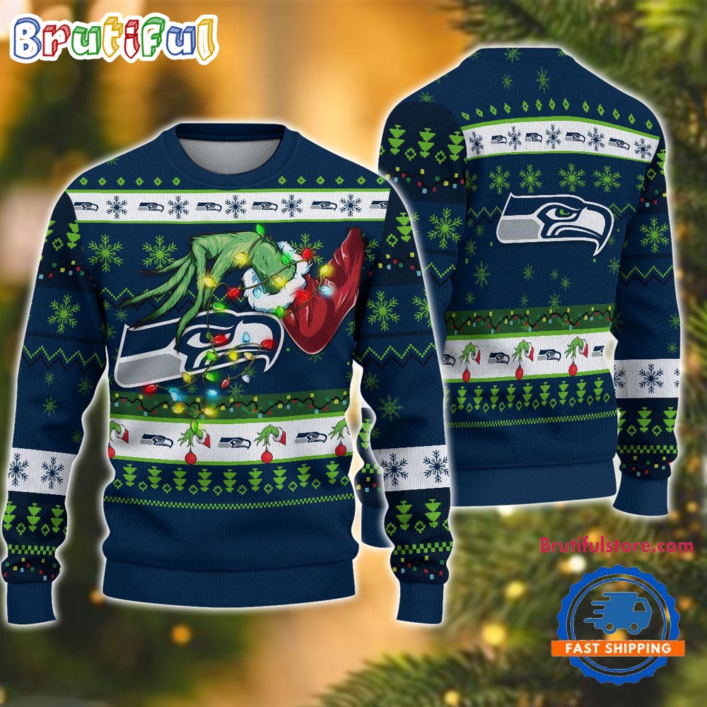 NFL Seattle seahawks Special Grinch's Hand Football Christmas Ugly Sweater