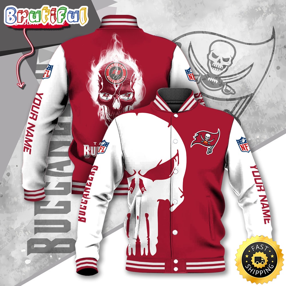 NFL Tampa Bay Buccaneers Baseball Jacket Skull Print Jacket