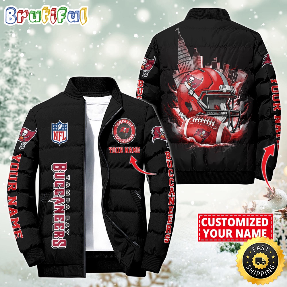 NFL Tampa Bay Buccaneers Puffer Jacket City Logo Print Jacket For Fans