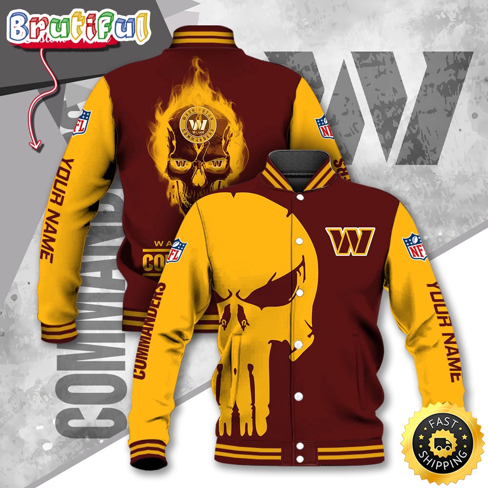 NFL Washington Commanders Baseball Jacket Skull Print Jacket