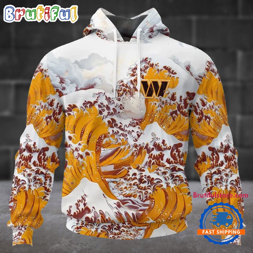 NFL Washington Commanders Football Great Wave All Over Print Hoodie