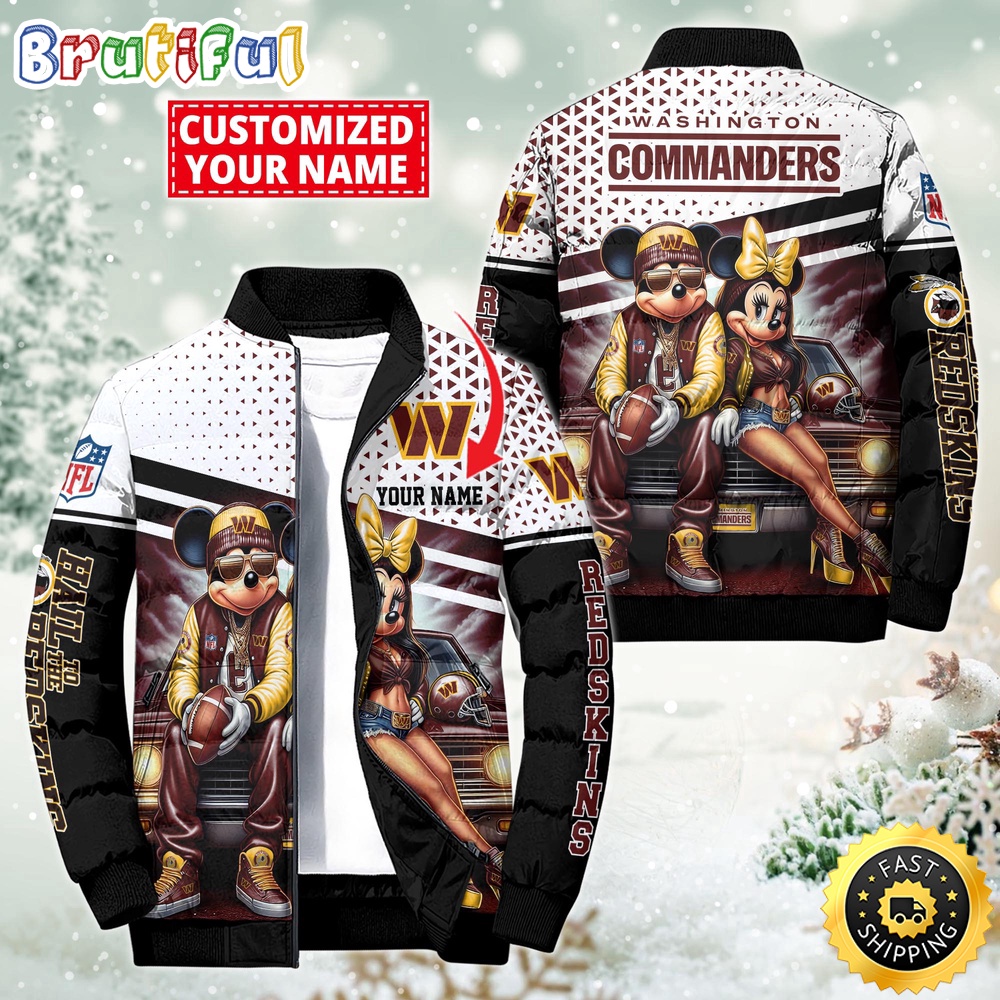 NFL Washington Commanders Puffer Jacket Mickey Minnie Jacket