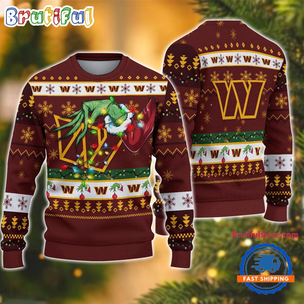 NFL Washington Commanders Special Grinch's Hand Football Christmas Ugly Sweater