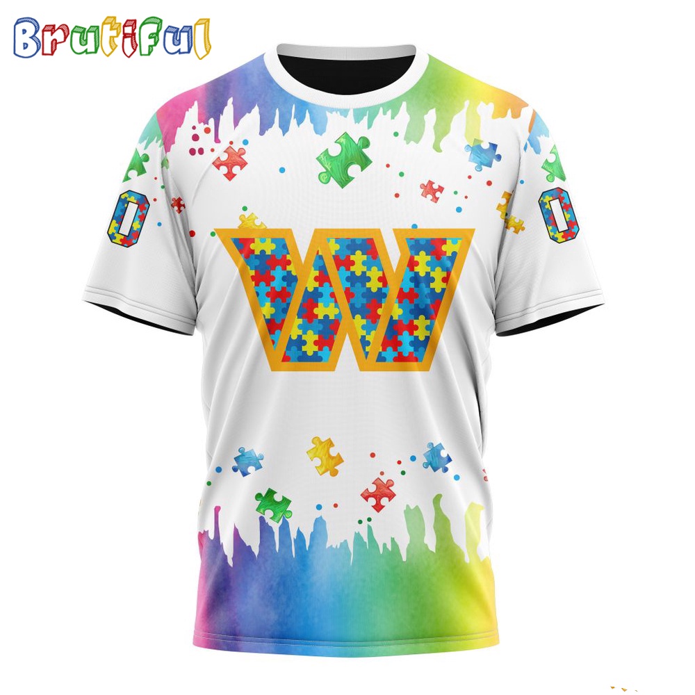NFL Washington Commanders T-Shirt Special Autism Awareness Design All Over Print T-Shirt