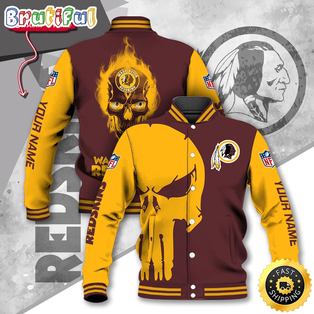 NFL Washington Redskins Baseball Jacket Skull Print Jacket