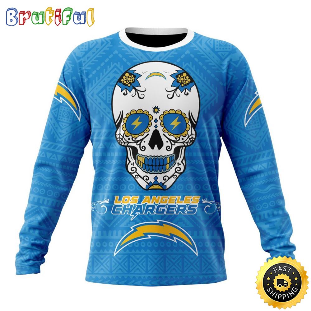 NFL Los Angeles Chargers Crewneck Sweatshirt Specialized Kits For Dia De Muertos Show Your Team Spirit