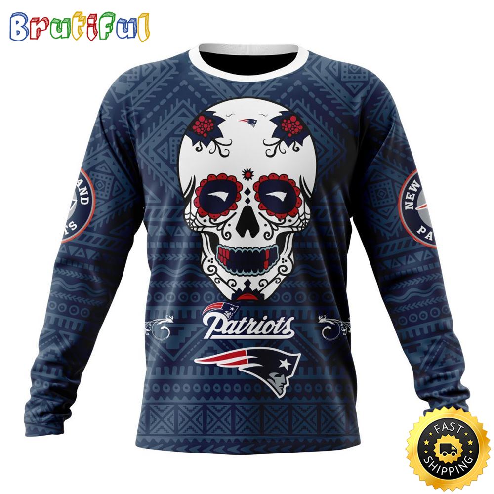 NFL New England Patriots Crewneck Sweatshirt Specialized Kits For Dia De Muertos Show Your Team Spirit