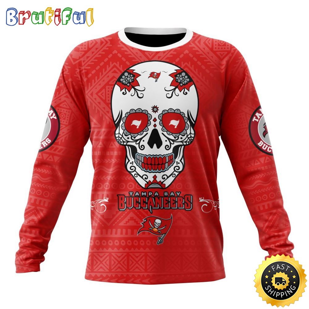 NFL Tampa Bay Buccaneers Crewneck Sweatshirt Specialized Kits For Dia De Muertos Show Your Team Spirit