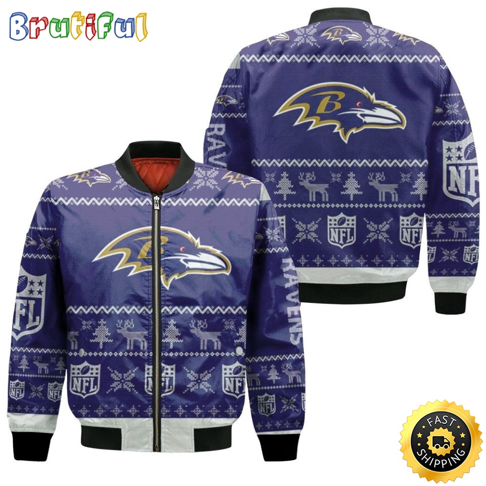 NFL Baltimore Ravens Bomber Jacket Ugly Christmas