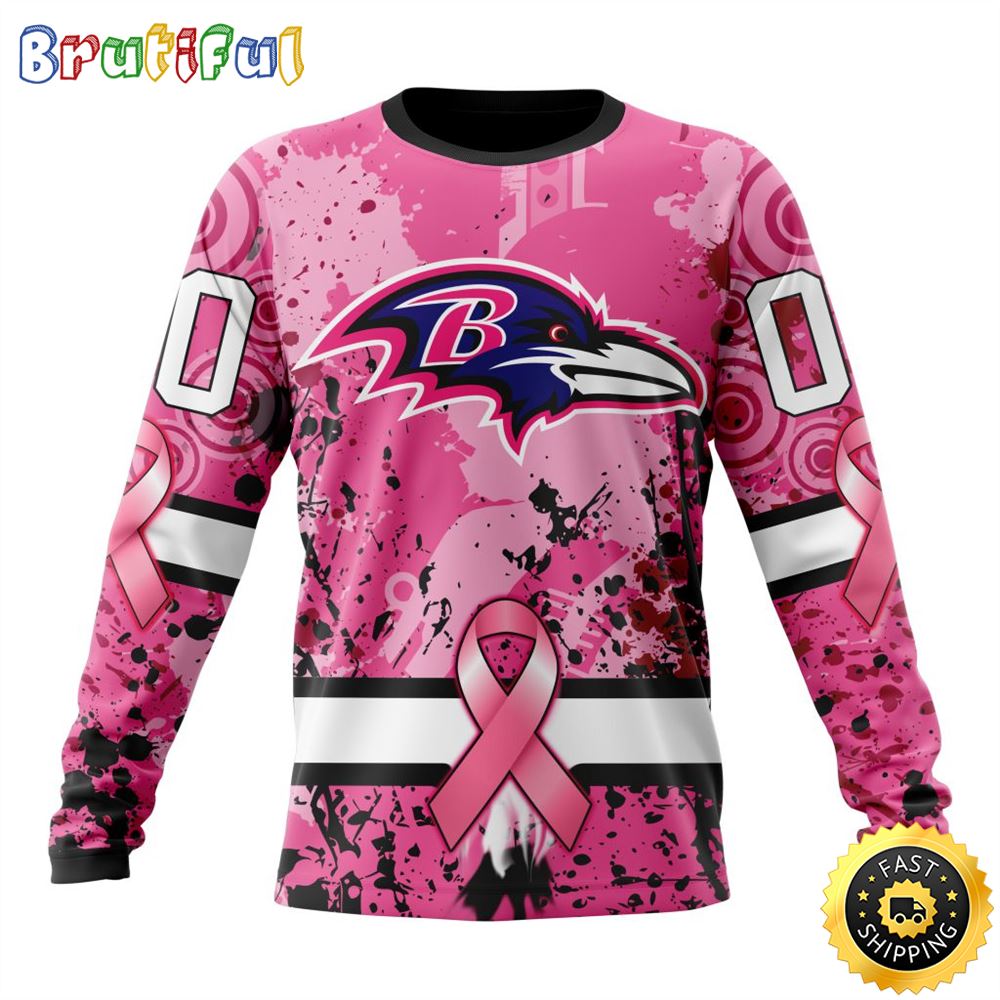 NFL Baltimore Ravens Crewneck Sweatshirt I Pink I Can In October We Wear Pink Breast Cancer Gift For Football Fans