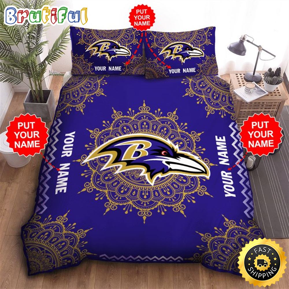 NFL Baltimore Ravens Custom Name Purple Bedding Set