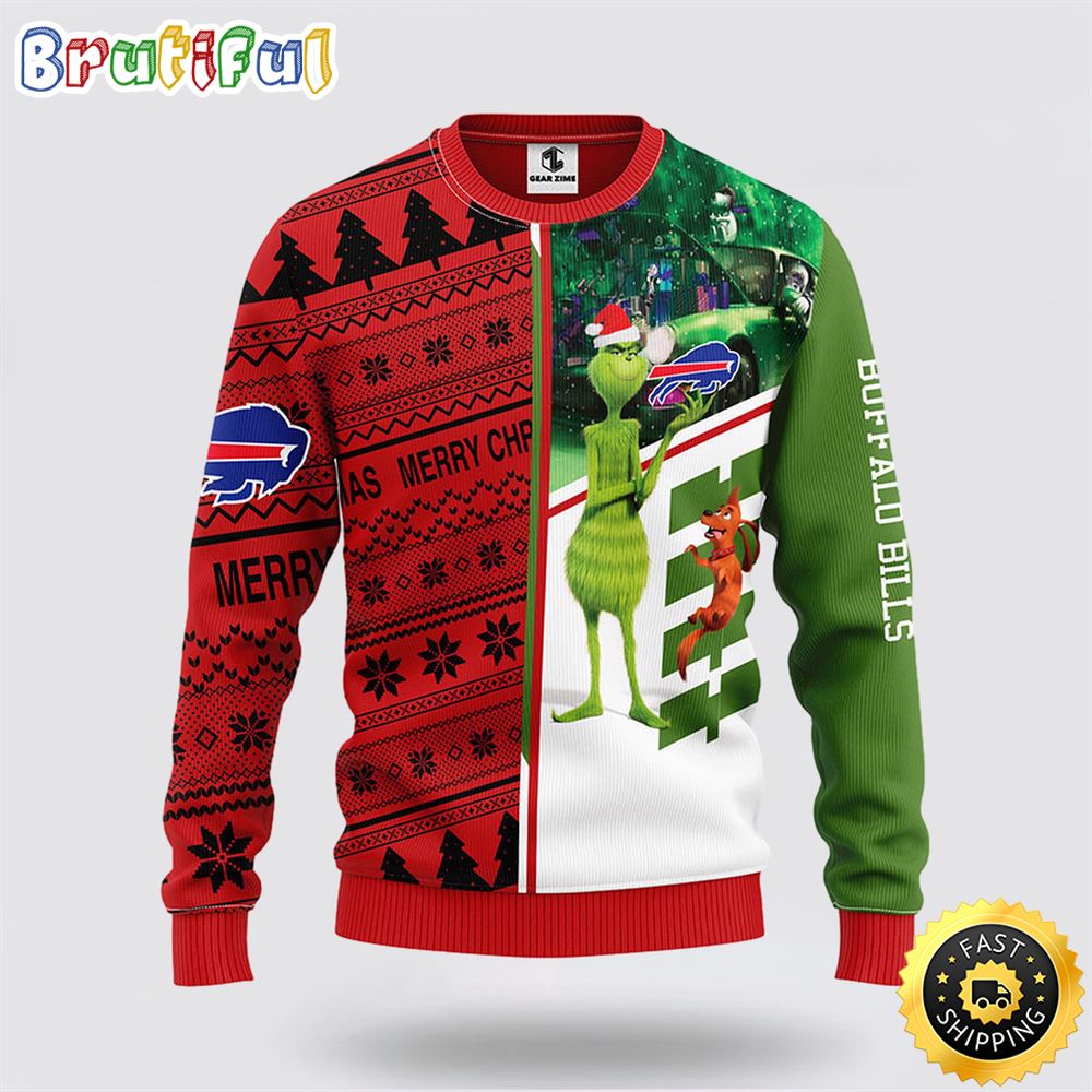 NFL Buffalo Bills Ugly Sweater Grinch & Scooby-Doo Ugly Christmas Sweater