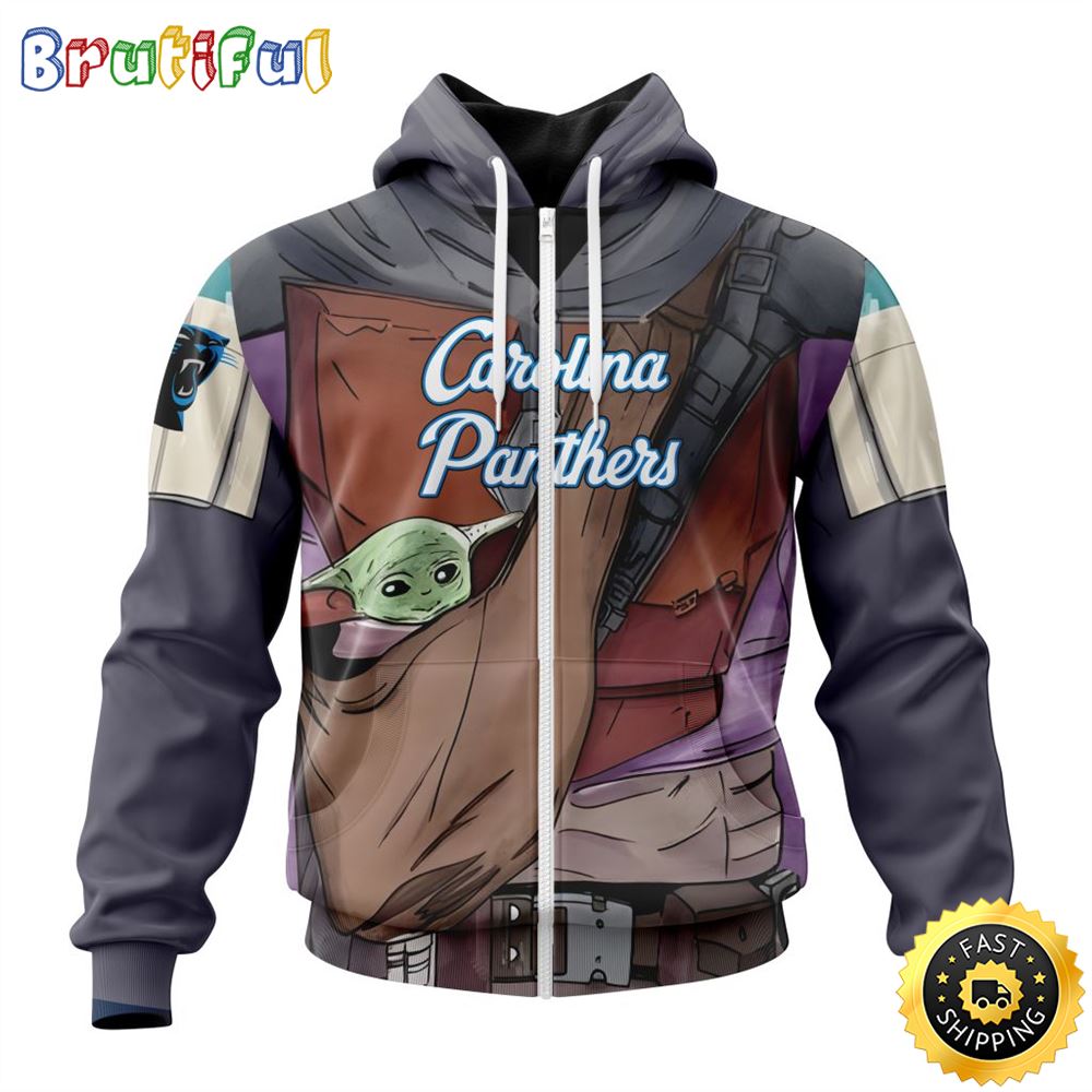 NFL Carolina Panthers All Over Print Zip Hoodie 3D Specialized Mandalorian And Baby Yoda Unisex Hoodies