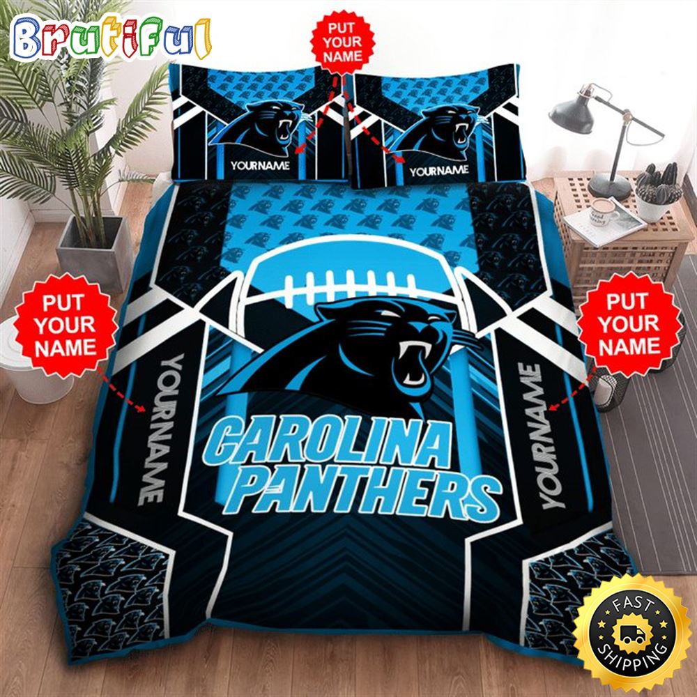 NFL Carolina Panthers Custom Name Black Blue Bedding Set