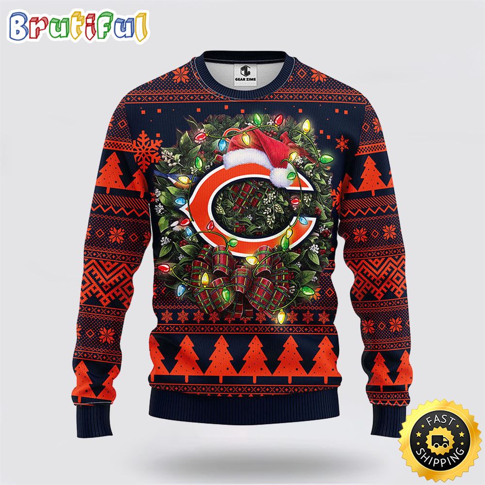 NFL Chicago Bears Ugly Sweater Christmas Wreath Sweater For Fan Football
