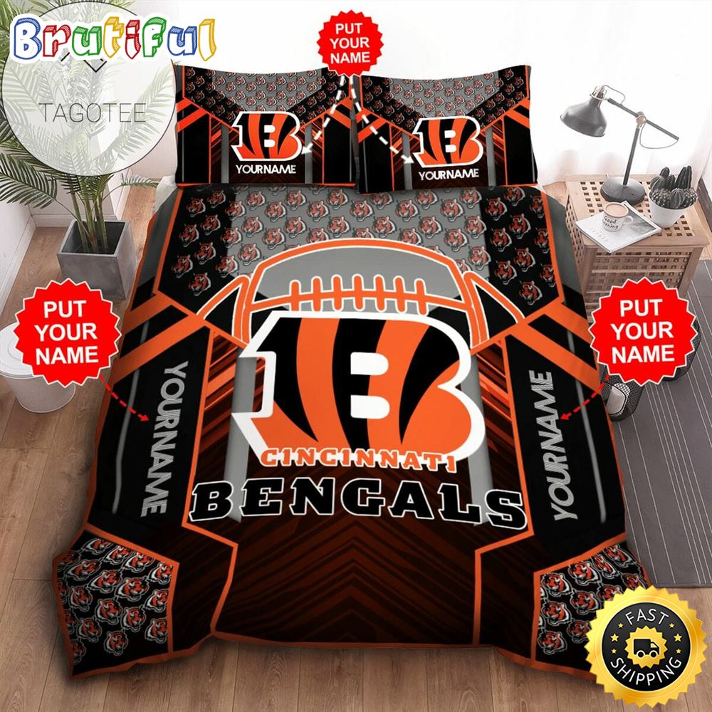 NFL Cincinnati Bengals Custom Name Black Orange Bedding Set
