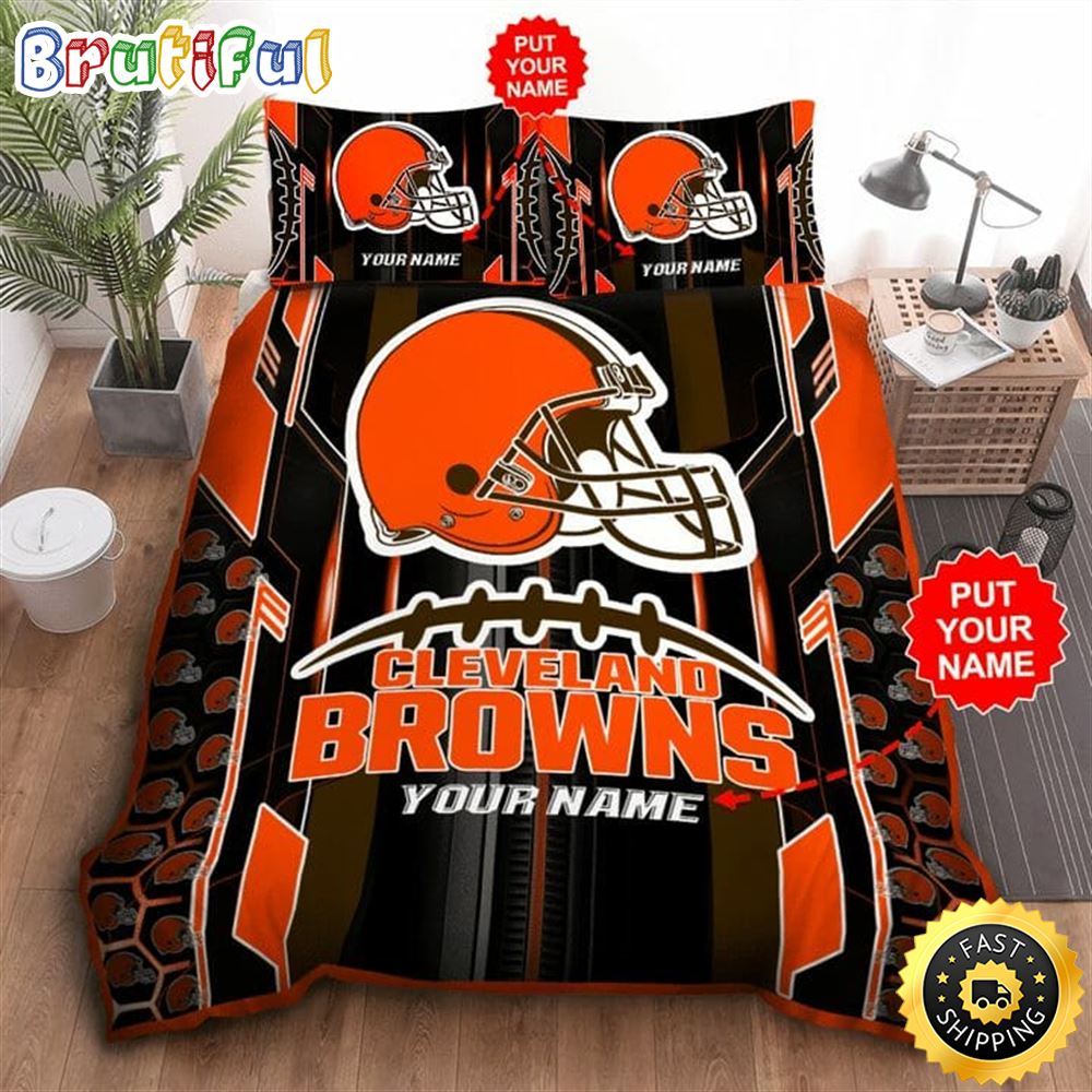 NFL Cleveland Browns Custom Name Orange Bedding Set