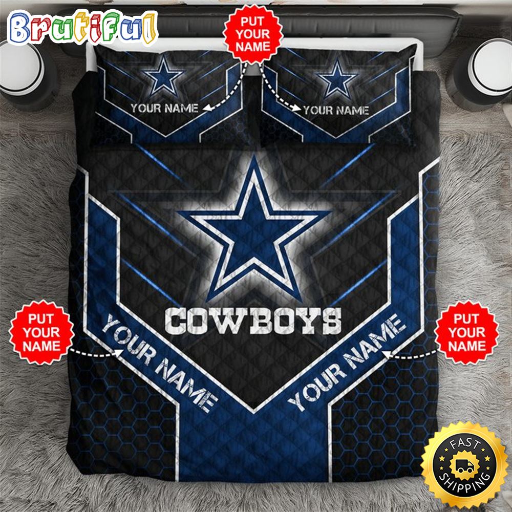 NFL Dallas Cowboys Custom Name Black Blue Bedding Set
