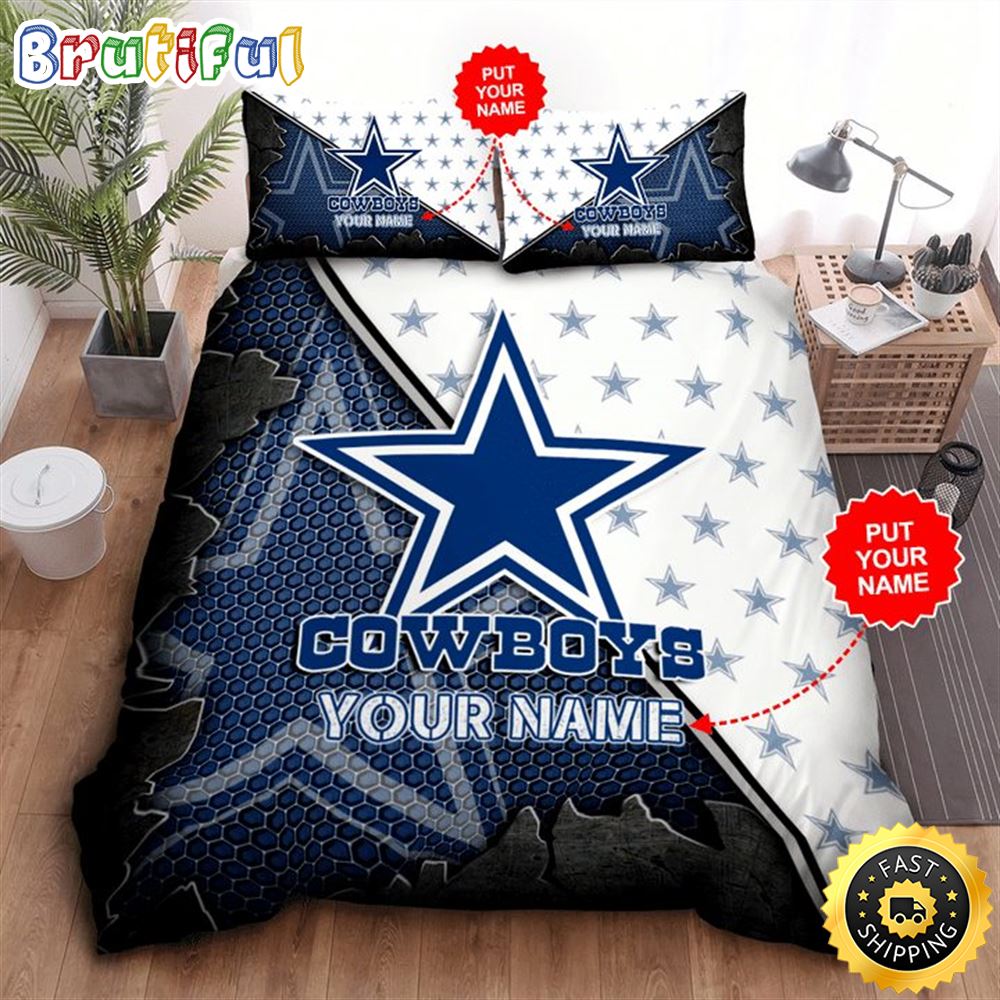 NFL Dallas Cowboys Custom Name White Blue Bedding Set