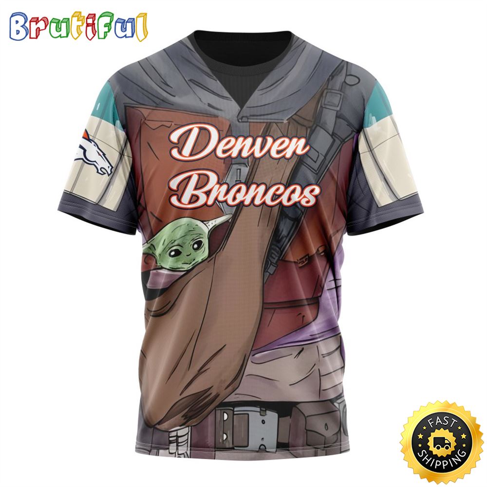 NFL Denver Broncos All Over Print 3D T Shirt Specialized Mandalorian And Baby Yoda Gifts For Football Fans