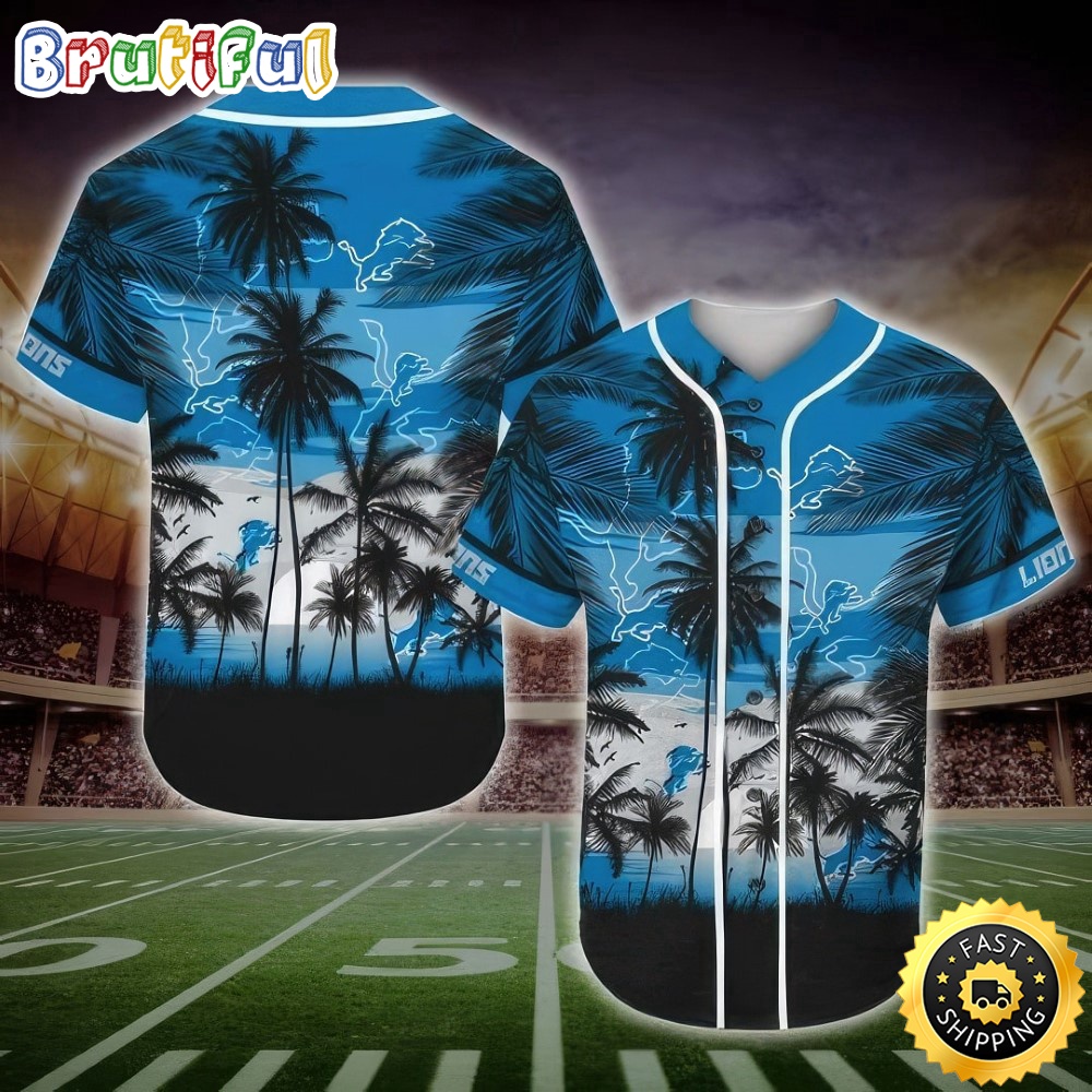 NFL Detroit Lions Baseball Jersey Shirt Palm Tree